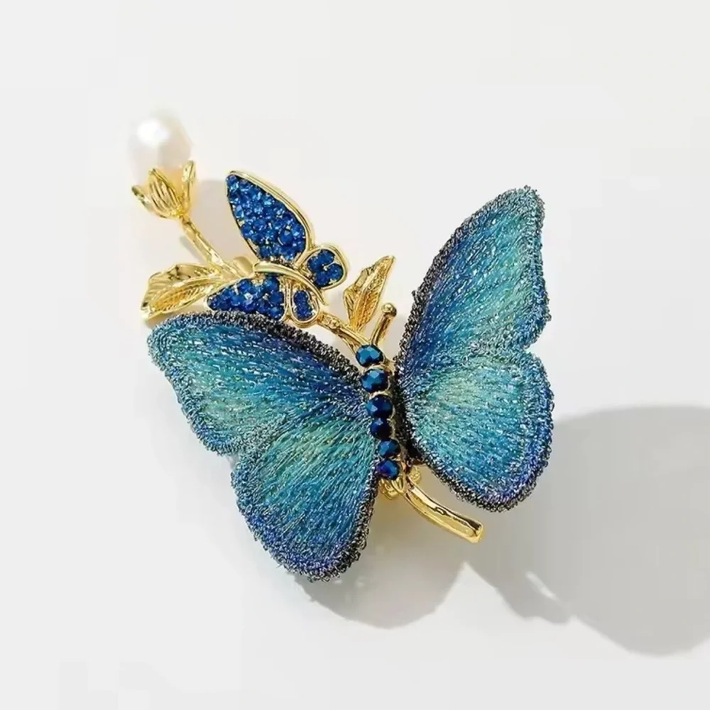 Blue Butterfly Fabric Embroidered Brooch